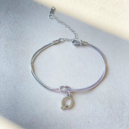 Flag Village New Letter A-Z Love Knot Bracelets For Women Couple Gold Color Dainty Snake Chain Charm Bracelet Stainless Steel Jewelry Gift Valentine's Day Gifts