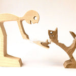 Flag Village DIY Figurine Wood Dog Ornament Sculpture Home Decoration A Man A Dog Wood Sculpture Christmas Gifts Model Decor