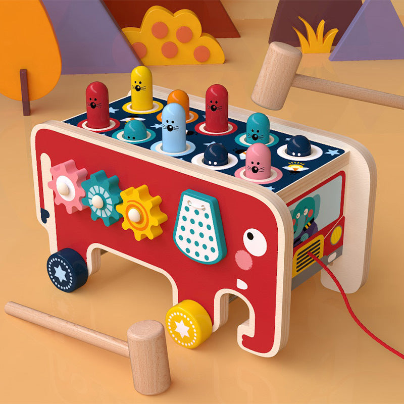 Flag Village Montessori Toddlers Kids Wooden Pounding Bench Animal Bus Toys Early Educational Set Gifts For Children Toy Musical Instrument