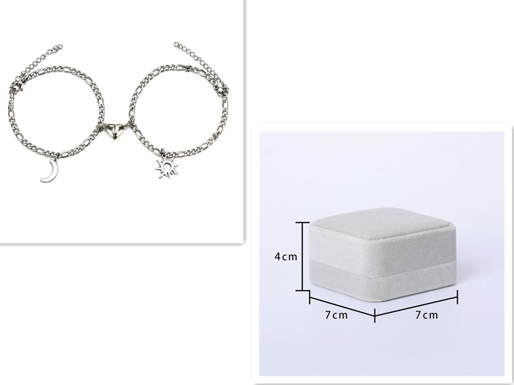 Flag Village 2Pcs Sun Moon Charm Magnet Attraction Stainless Steel Bracelets For Couples Men Women Jewelry Wholesale Valentine's Day Gifts