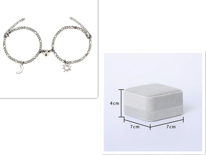 Flag Village 2Pcs Sun Moon Charm Magnet Attraction Stainless Steel Bracelets For Couples Men Women Jewelry Wholesale Valentine's Day Gifts