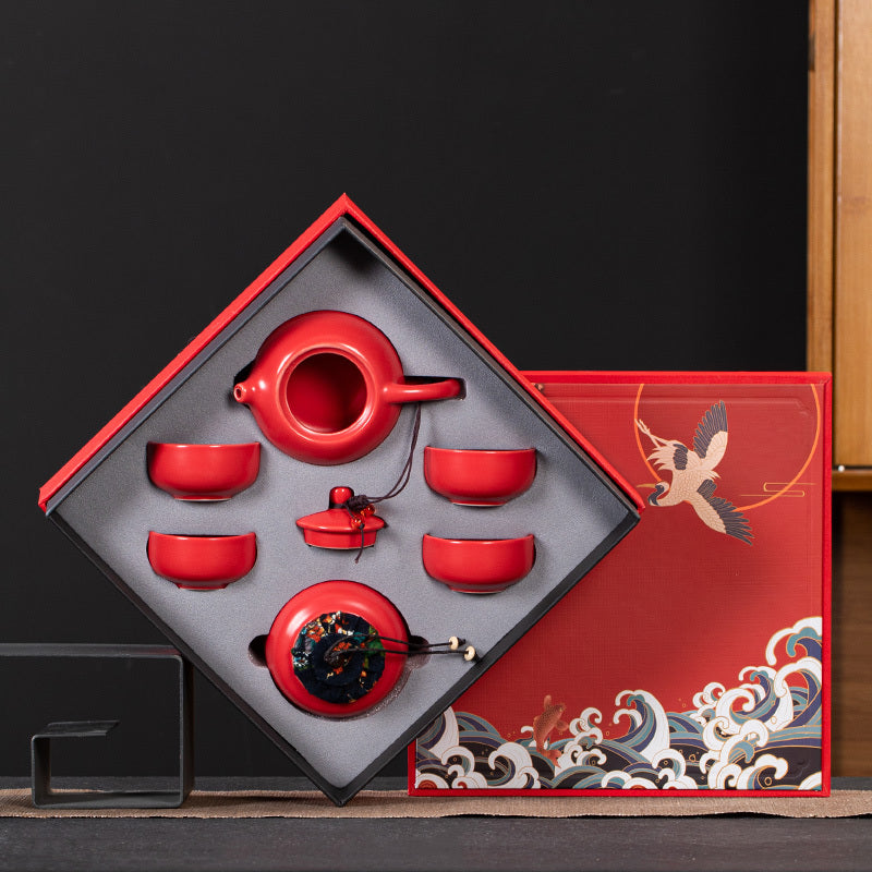 Flag Village Ceramic Kung Fu Tea Set Gift Box Set Business Small Gift