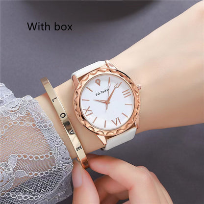 Flag Village Glitter Face Simple Fashion All-match Belt Women's Watch Gift Box Suit Quartz Wrist Watch