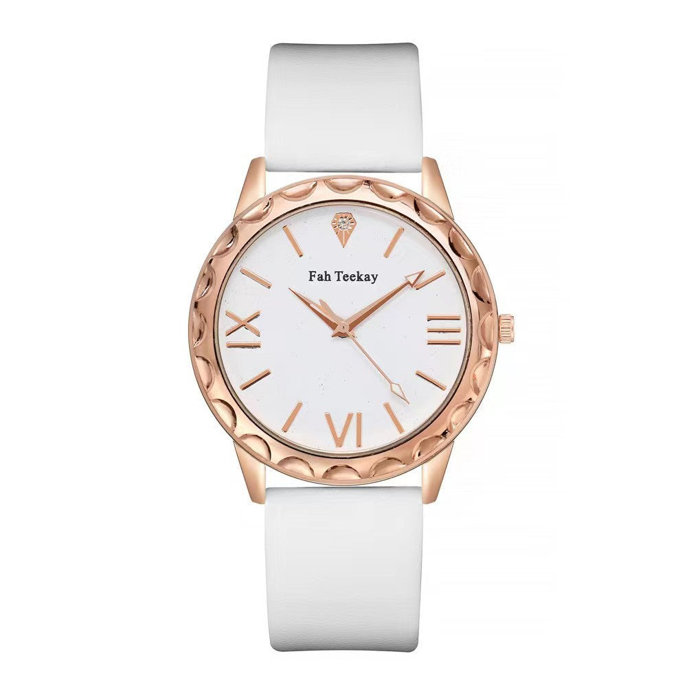 Flag Village Glitter Face Simple Fashion All-match Belt Women's Watch Gift Box Suit Quartz Wrist Watch