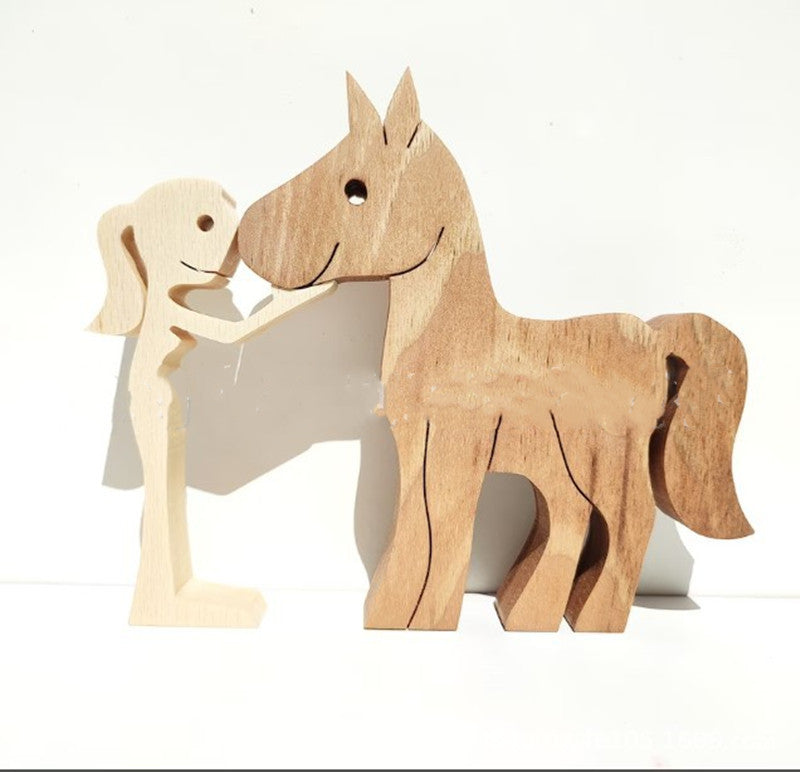 Flag Village DIY Figurine Wood Dog Ornament Sculpture Home Decoration A Man A Dog Wood Sculpture Christmas Gifts Model Decor