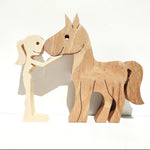 Flag Village DIY Figurine Wood Dog Ornament Sculpture Home Decoration A Man A Dog Wood Sculpture Christmas Gifts Model Decor