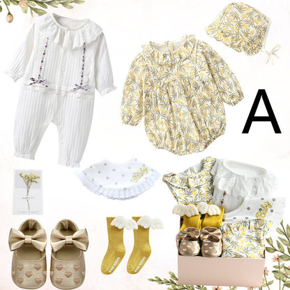 Flag Village Baby Girl Full Moon Gift Box Baby Cotton Romper Suit Princess Dress Clothes
