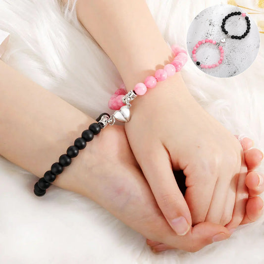 Flag Village One Pair Magnetic Couple Bracelet For Women Lover Heart Distance Paired Pendant Natural Stone Bracelets Valentine's Day Gifts Men Jewelry
