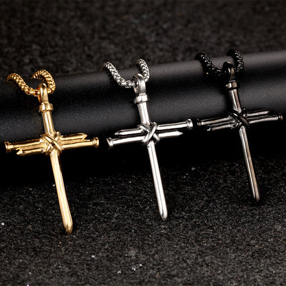 Flag Village Steel Gold Black Color Fashion Mens Iron Nail Cross Pendant Necklace Stainless Steel 3mm Round Box Chain Jewelry Gift For Men
