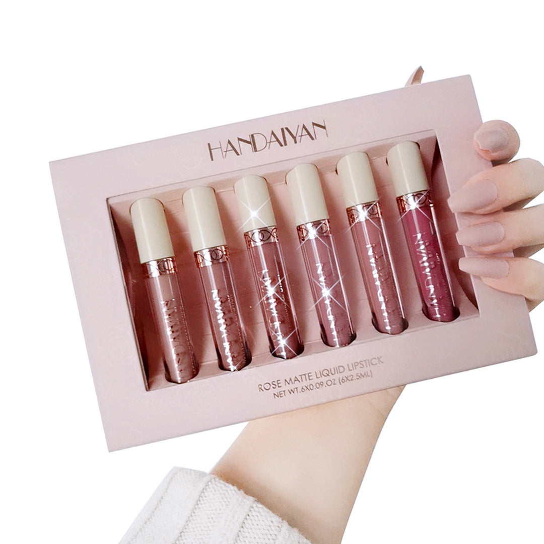 Flag Village 6 Matte Rose Lip Gloss Liquid Lipstick Matte Set Gift Box