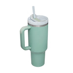 Flag Village 40 Oz Tumbler With Handle Straw Insulated, Stainless Steel Spill Proof Vacuum Coffee Cup Tumbler With Lid Tapered Mug Gifts For Valentine Lover Suitable For Car Gym Office Travel