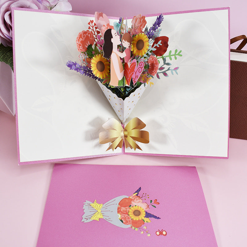 Flag Village 3D PopUp Flower Bouquet Cards Gifts Anniversary PopUp Mom Floral Bouquet Wife Invitation Card Greeting Cards Mothers Day Cards Postcard