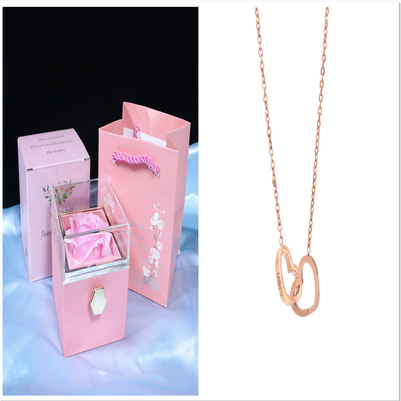 Flag Village Rotating Soap Flower Rose Gift Box Creative Rotating Rose Jewelry Packaging Box Valentine's Day Gift For Women
