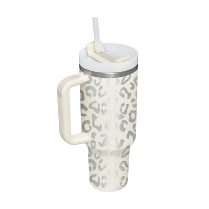Flag Village 40 Oz Tumbler With Handle Straw Insulated, Stainless Steel Spill Proof Vacuum Coffee Cup Tumbler With Lid Tapered Mug Gifts For Valentine Lover Suitable For Car Gym Office Travel