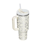 Flag Village 40 Oz Tumbler With Handle Straw Insulated, Stainless Steel Spill Proof Vacuum Coffee Cup Tumbler With Lid Tapered Mug Gifts For Valentine Lover Suitable For Car Gym Office Travel