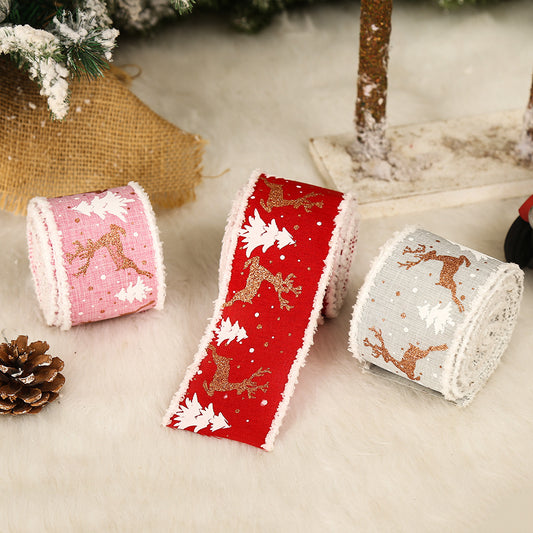 Flag Village Linen Elk Christmas Tree Ribbon Gift Gift Box Wrapping Ribbon