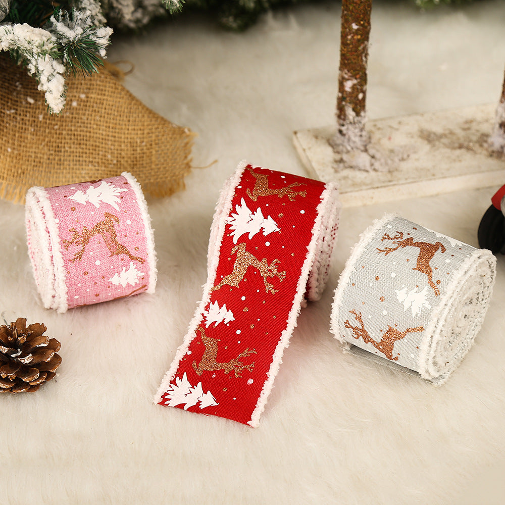 Flag Village Linen Elk Christmas Tree Ribbon Gift Gift Box Wrapping Ribbon