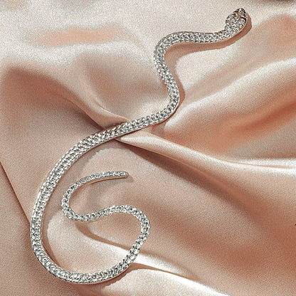 Flag Village Non-hole Ear Clip Vintage Zircon Snake-shaped Earrings For Women Exaggerated Fake Cartilage Ear Cuff Fashion Jewerly Gifts