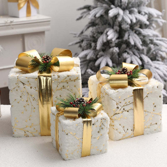 Flag Village Christmas Gift Box Fabric Gift Bag Three-piece Pile Head Gift Box