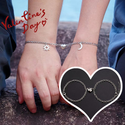 Flag Village 2Pcs Sun Moon Charm Magnet Attraction Stainless Steel Bracelets For Couples Men Women Jewelry Wholesale Valentine's Day Gifts