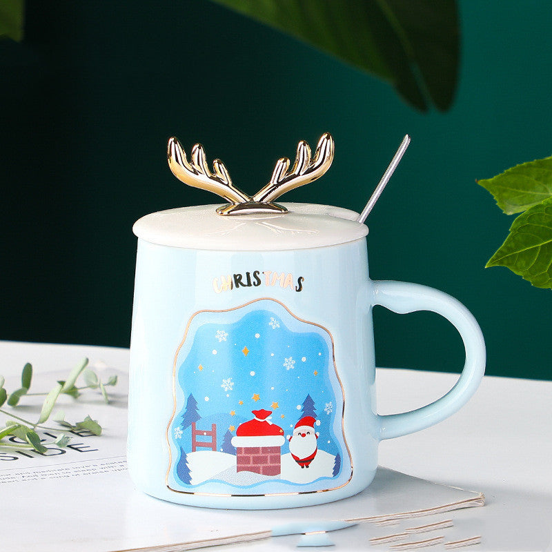 Flag Village Drinkware Christmas Mugs Coffee Cups Ceramic Merry Christmas Cups With Spoon Christmas Gifts For Coffee Cup Mug Handgrip Cup