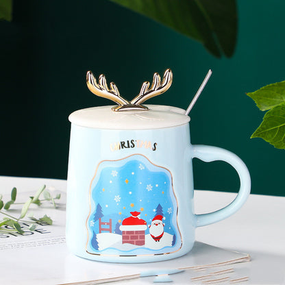 Flag Village Drinkware Christmas Mugs Coffee Cups Ceramic Merry Christmas Cups With Spoon Christmas Gifts For Coffee Cup Mug Handgrip Cup