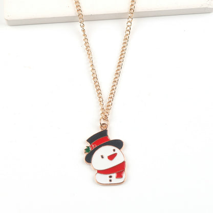 Flag Village Christmas Necklace Cute Cartoon Santa Claus Snowman Elk Pendant Necklace Xmas New Year Festival Ear Jewelry Gifts