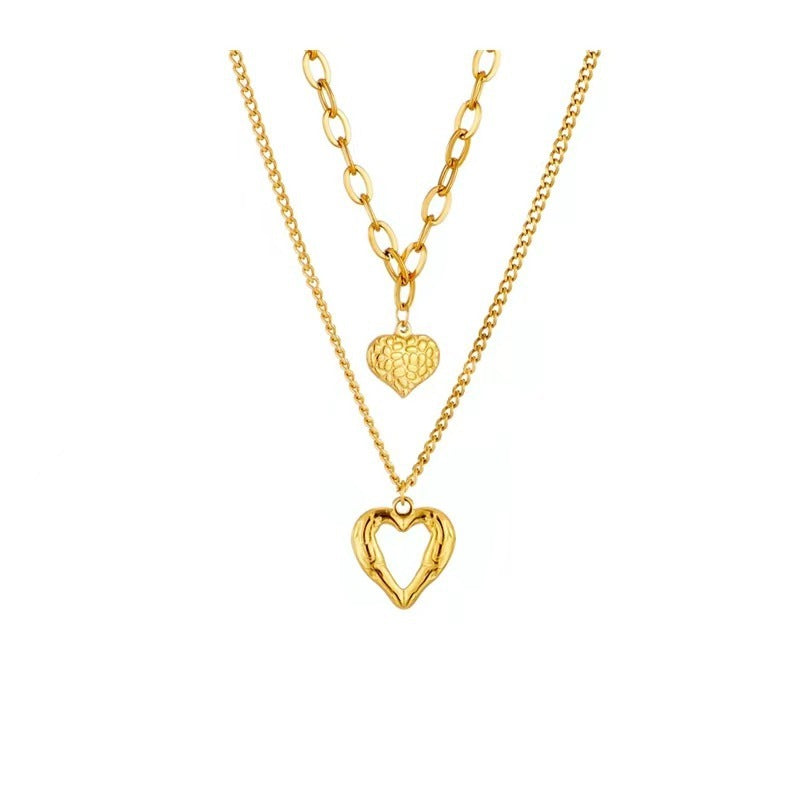 Flag Village Titanium Steel Angel Wings Love Necklace Irregular Folds 2 Heart Love Necklace For Women Charm Party Accessories High-quality Fashion Jewelry Pendant Gifts