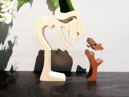 Flag Village DIY Figurine Wood Dog Ornament Sculpture Home Decoration A Man A Dog Wood Sculpture Christmas Gifts Model Decor