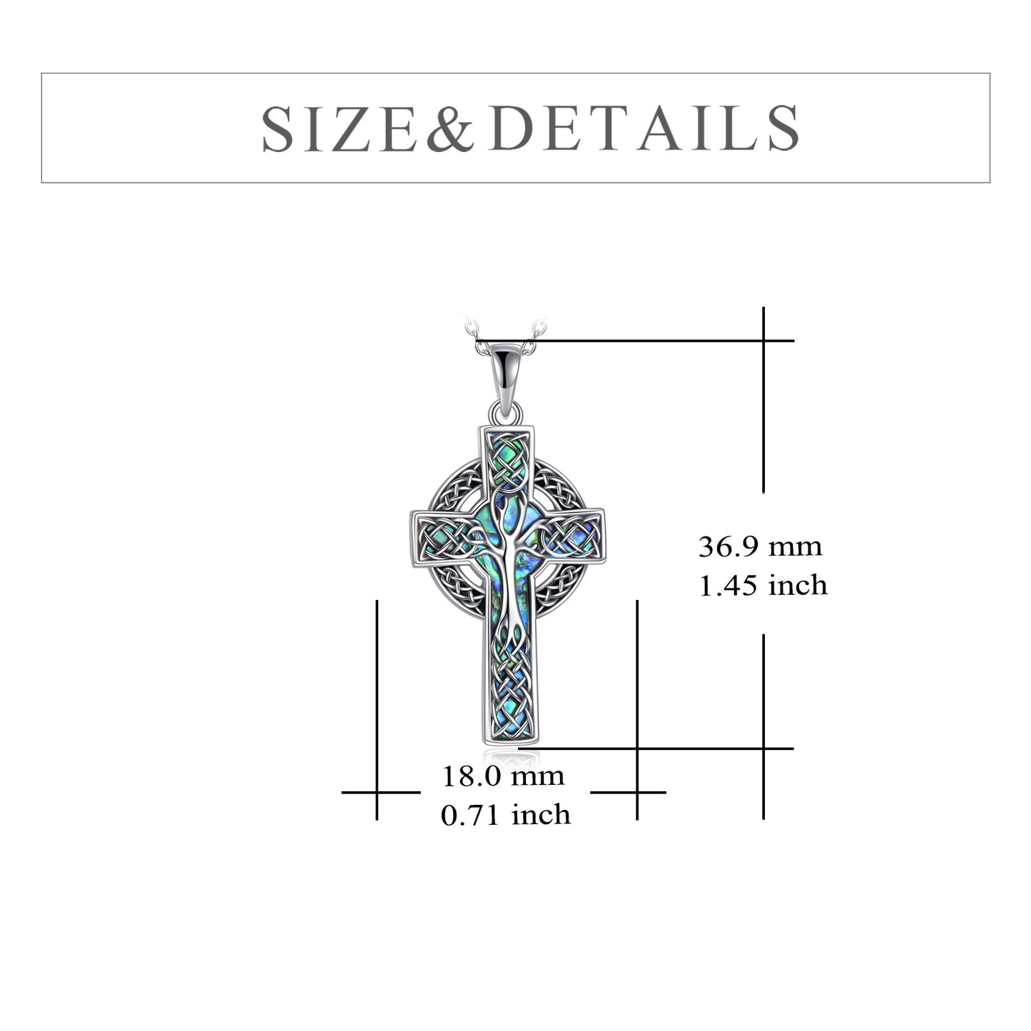 Flag Village 925 Sterling Silver Abalone Celtic Cross Pendant Necklace Jewelry Gifts