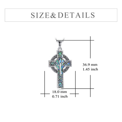 Flag Village 925 Sterling Silver Abalone Celtic Cross Pendant Necklace Jewelry Gifts