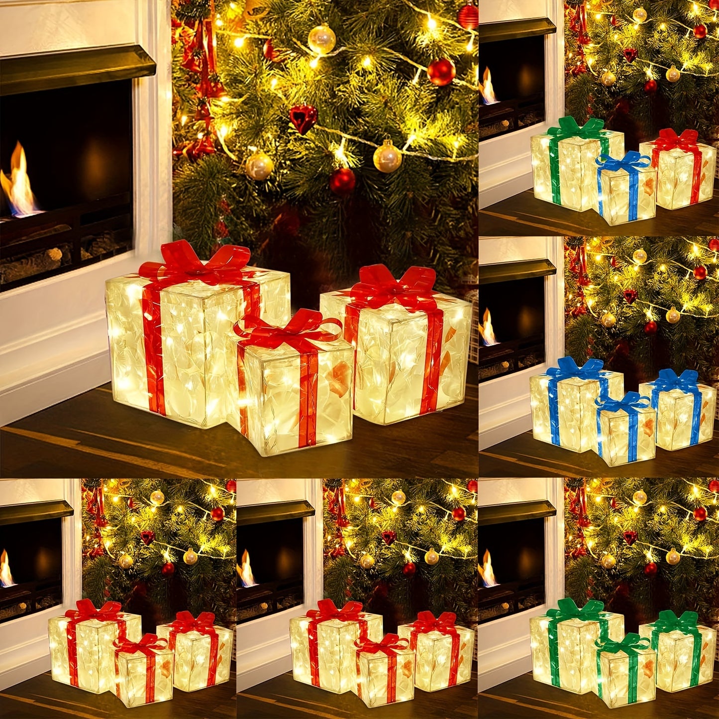 Flag Village New Christmas Gift Box 3-piece Folding Christmas Gift Box Light Up Valentine Gift Box Christmas Lights