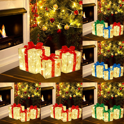 Flag Village New Christmas Gift Box 3-piece Folding Christmas Gift Box Light Up Valentine Gift Box Christmas Lights