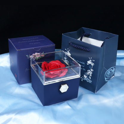 Flag Village Rotating Soap Flower Rose Gift Box Creative Rotating Rose Jewelry Packaging Box Valentine's Day Gift For Women