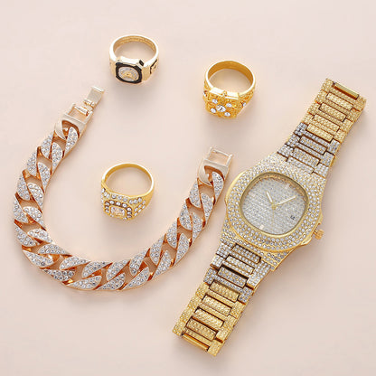 Flag Village Send Father Diamond-set Calendar Disc Watch Bracelet Ring Fashion Temperament Set Gift Box