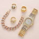 Flag Village Send Father Diamond-set Calendar Disc Watch Bracelet Ring Fashion Temperament Set Gift Box