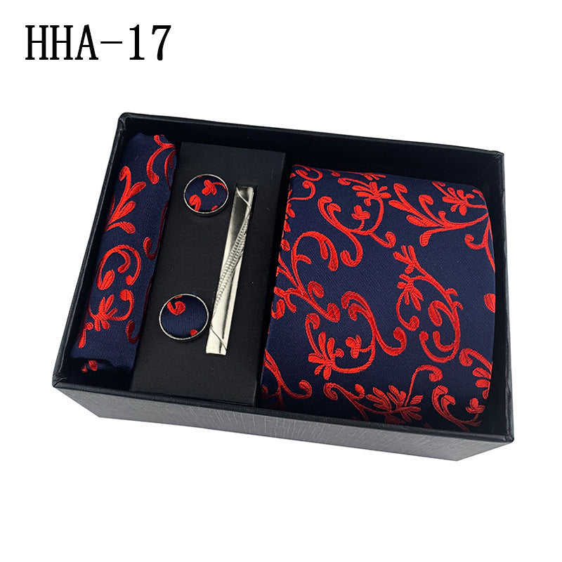 Flag Village Paisley Men's Tie Square Cuff Tie Clip Gift Set Business Casual Tie Black Gift Box