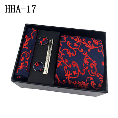 Flag Village Paisley Men's Tie Square Cuff Tie Clip Gift Set Business Casual Tie Black Gift Box