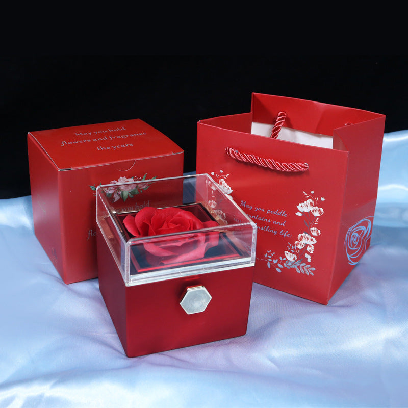 Flag Village Rotating Soap Flower Rose Gift Box Creative Rotating Rose Jewelry Packaging Box Valentine's Day Gift For Women