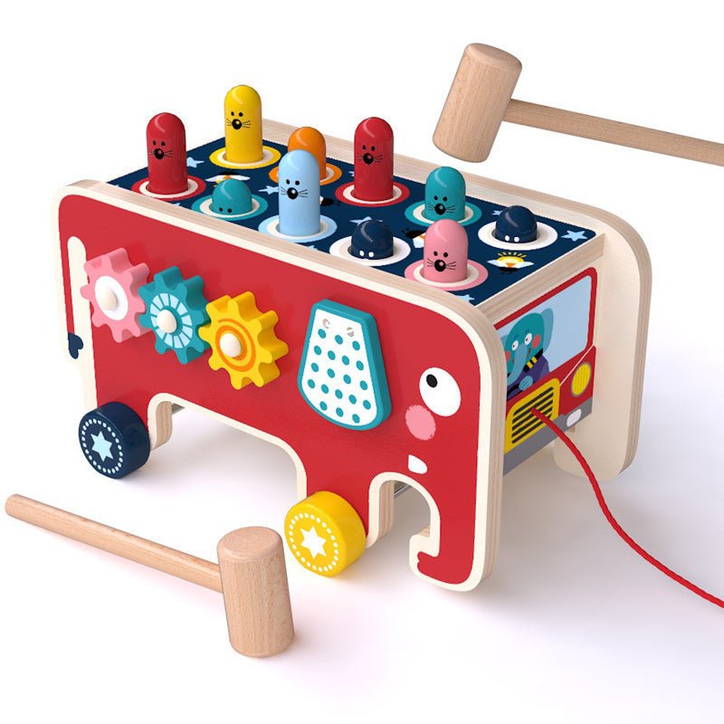 Flag Village Montessori Toddlers Kids Wooden Pounding Bench Animal Bus Toys Early Educational Set Gifts For Children Toy Musical Instrument