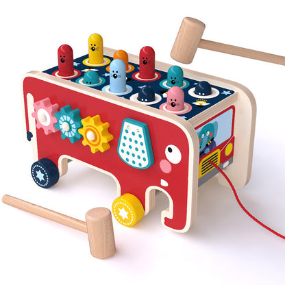 Flag Village Montessori Toddlers Kids Wooden Pounding Bench Animal Bus Toys Early Educational Set Gifts For Children Toy Musical Instrument