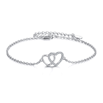 Flag Village Sterling Silver Double Love Heart Bracelet Jewelry Gifts for Women