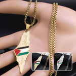 Flag Village Palestine Israel Map Pendant Necklaces For Men Women Stainless Steel Gold Color Palestinians Ethnic Map Jewelry Gifts