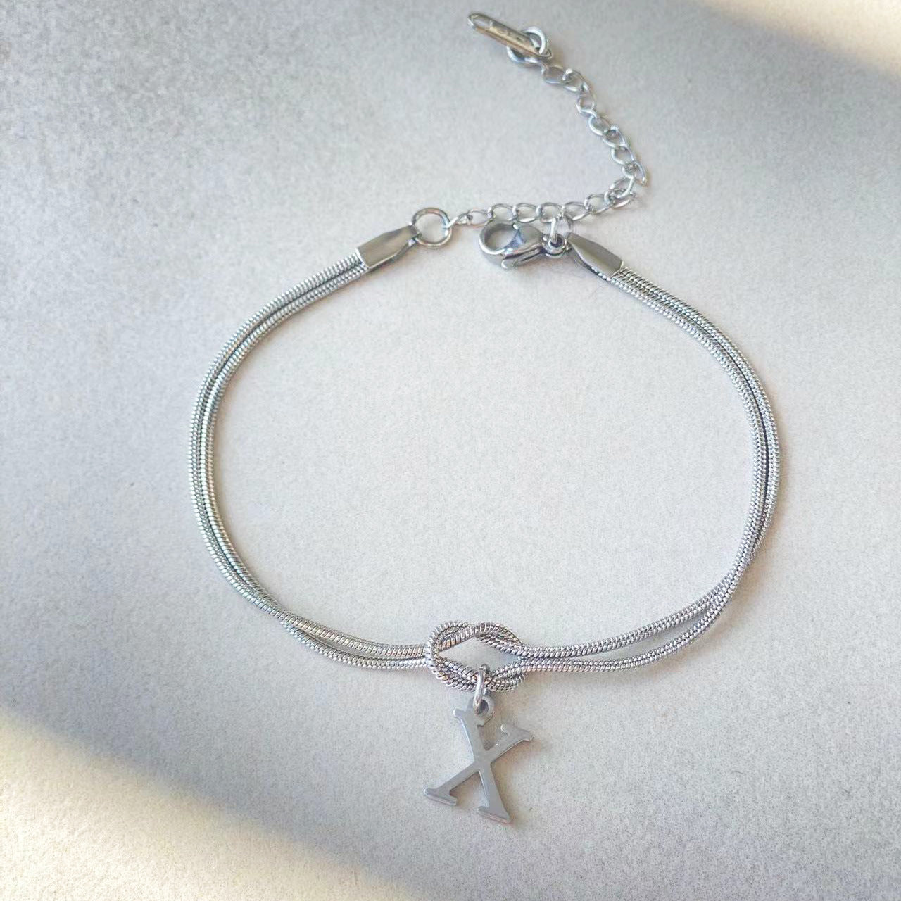 Flag Village New Letter A-Z Love Knot Bracelets For Women Couple Gold Color Dainty Snake Chain Charm Bracelet Stainless Steel Jewelry Gift Valentine's Day Gifts