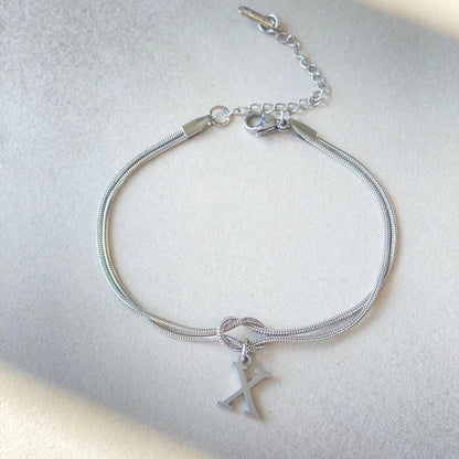 Flag Village New Letter A-Z Love Knot Bracelets For Women Couple Gold Color Dainty Snake Chain Charm Bracelet Stainless Steel Jewelry Gift Valentine's Day Gifts
