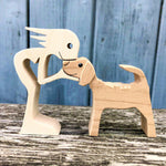 Flag Village DIY Figurine Wood Dog Ornament Sculpture Home Decoration A Man A Dog Wood Sculpture Christmas Gifts Model Decor