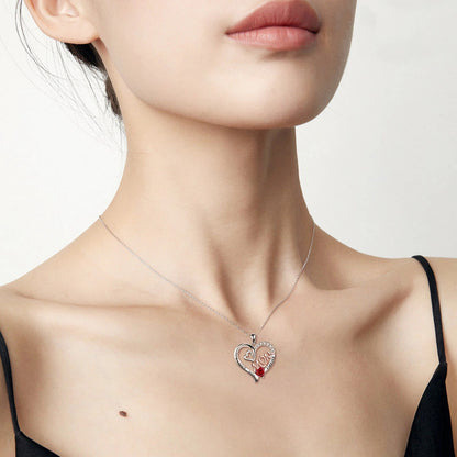 Flag Village Mom Necklace S925 Sterling Silver Heart CZ Pink Stone Love Mum Pendant Birthstone Jewelry for Women Mother Gifts