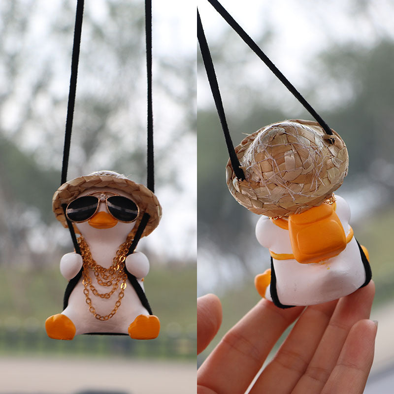 Flag Village Car Pendant Cute Anime Little Duck Swing Auto Rearview Mirror Hanging Ornaments Interior Decoraction Accessories For Girls Gifts