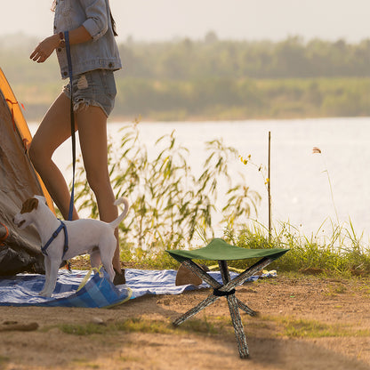 Flag Village Folding Portable Camping And Hiking Trip With Triangular Fabric Stool