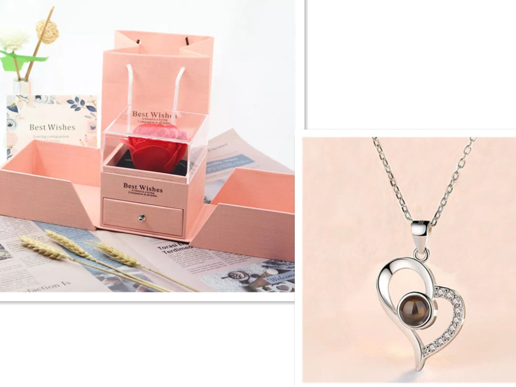 Flag Village Hot Valentine's Day Gifts Metal Rose Jewelry Gift Box Necklace For Wedding Girlfriend Necklace Gifts